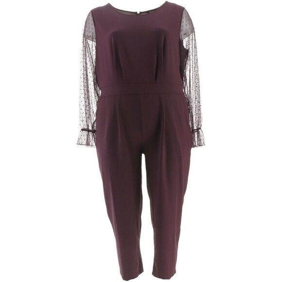 Du Jour Petite Mesh Sleeve Slim Leg Knit Jumpsuit - Picture 4 of 7
